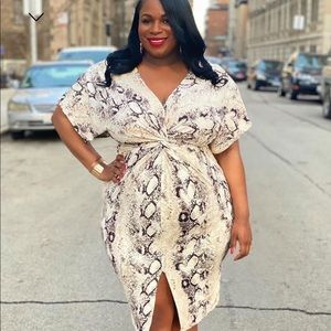 Snake print Front slit Midi Dress